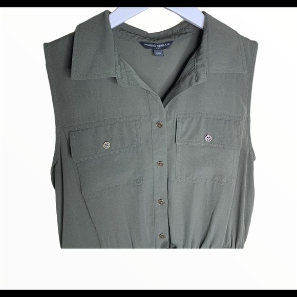 MARIO SERRANI Utility Sleeveless Dress With Tie Waist Olive Green Size Medium - Picture 6 of 7